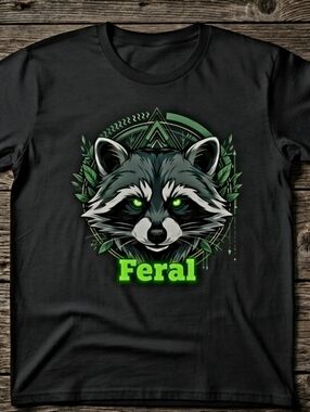 Feral Raccoon Graphic Tee • Unisex Black T‑Shirt • Forestcore Goblincore Wild